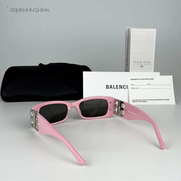 NEW Balenciaga BB0096S 012 Pink Silver Logo Grey Rectangle Unisex Sunglasses main image 10